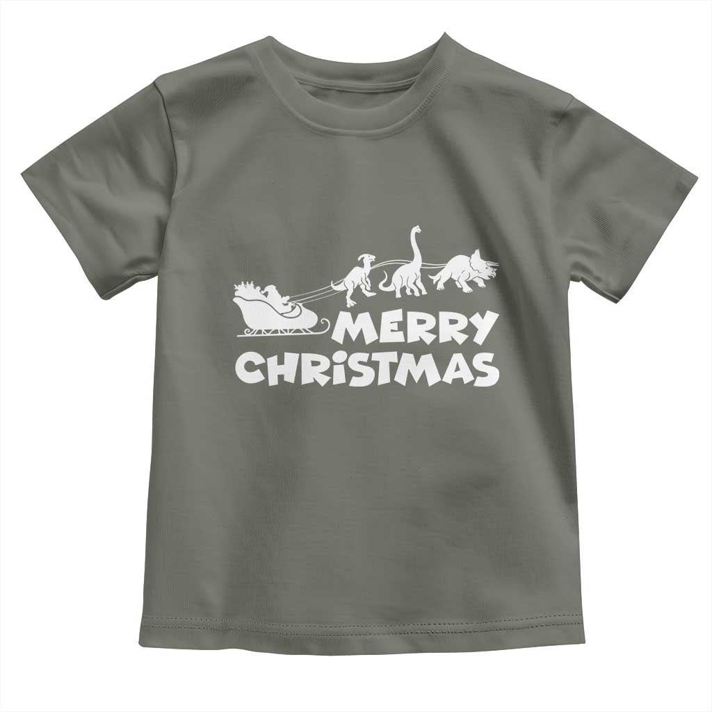 Funny Xmas Dinosaur Toddler T Shirt Merry Christmas Dino Santa's Sleigh TS11 Military Green Print Your Wear