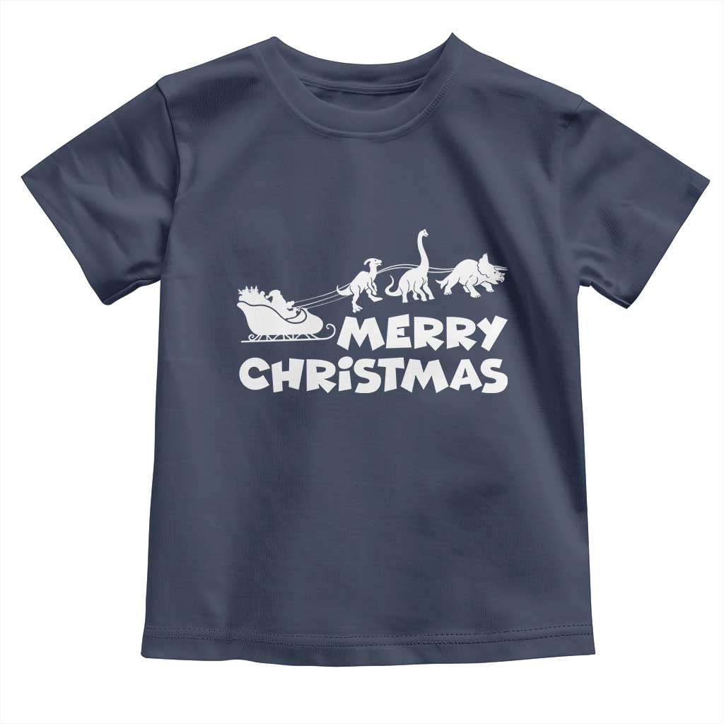 Funny Xmas Dinosaur Toddler T Shirt Merry Christmas Dino Santa's Sleigh TS11 Navy Print Your Wear