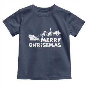 Funny Xmas Dinosaur Toddler T Shirt Merry Christmas Dino Santa's Sleigh TS11 Navy Print Your Wear
