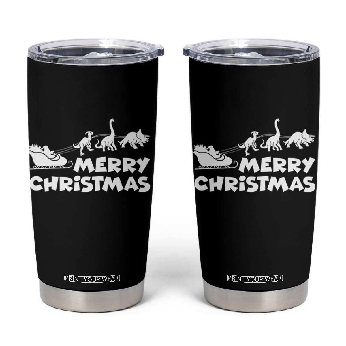 Funny Xmas Dinosaur Tumbler Cup Merry Christmas Dino Santa's Sleigh TS11 Black Print Your Wear