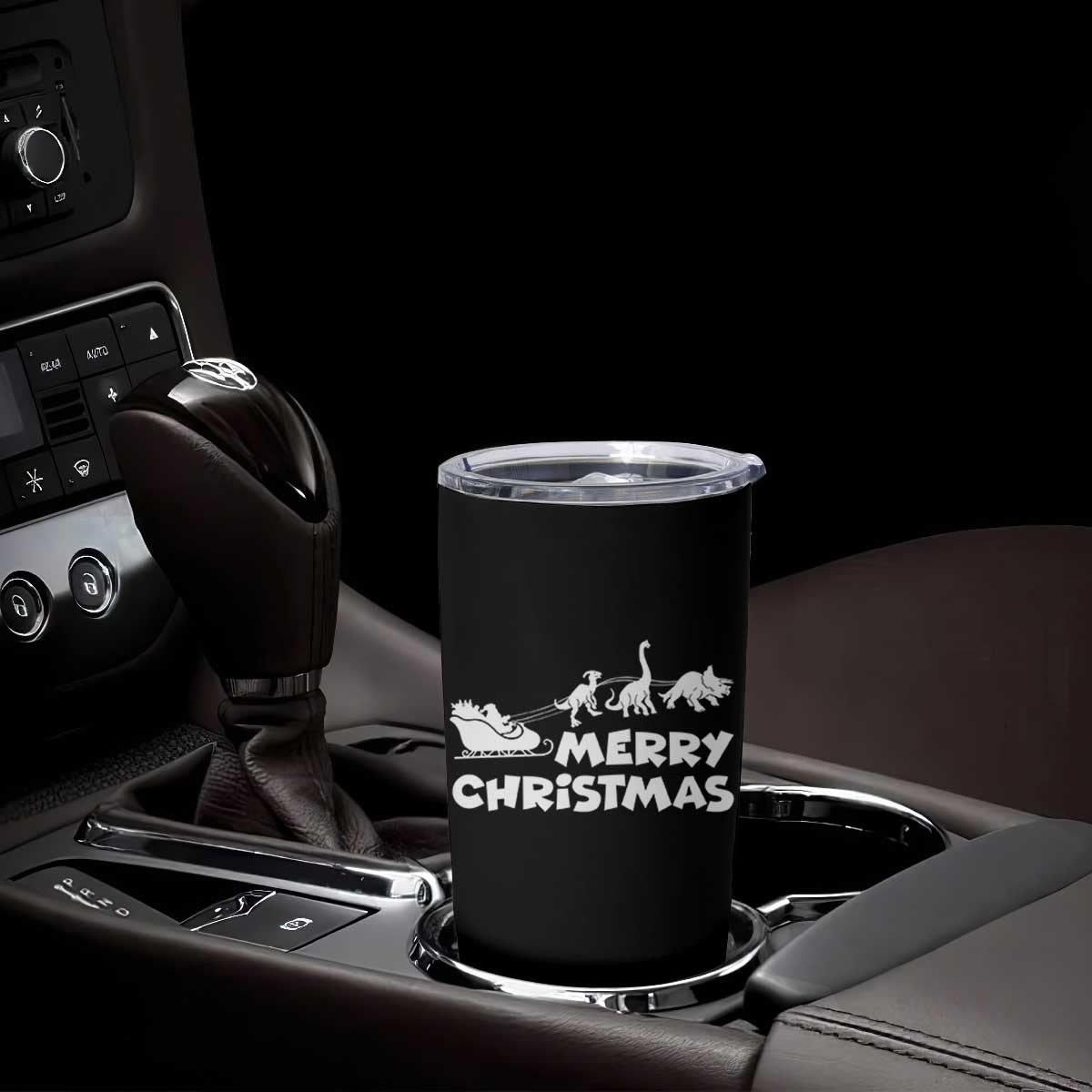 Funny Xmas Dinosaur Tumbler Cup Merry Christmas Dino Santa's Sleigh TS11 Print Your Wear