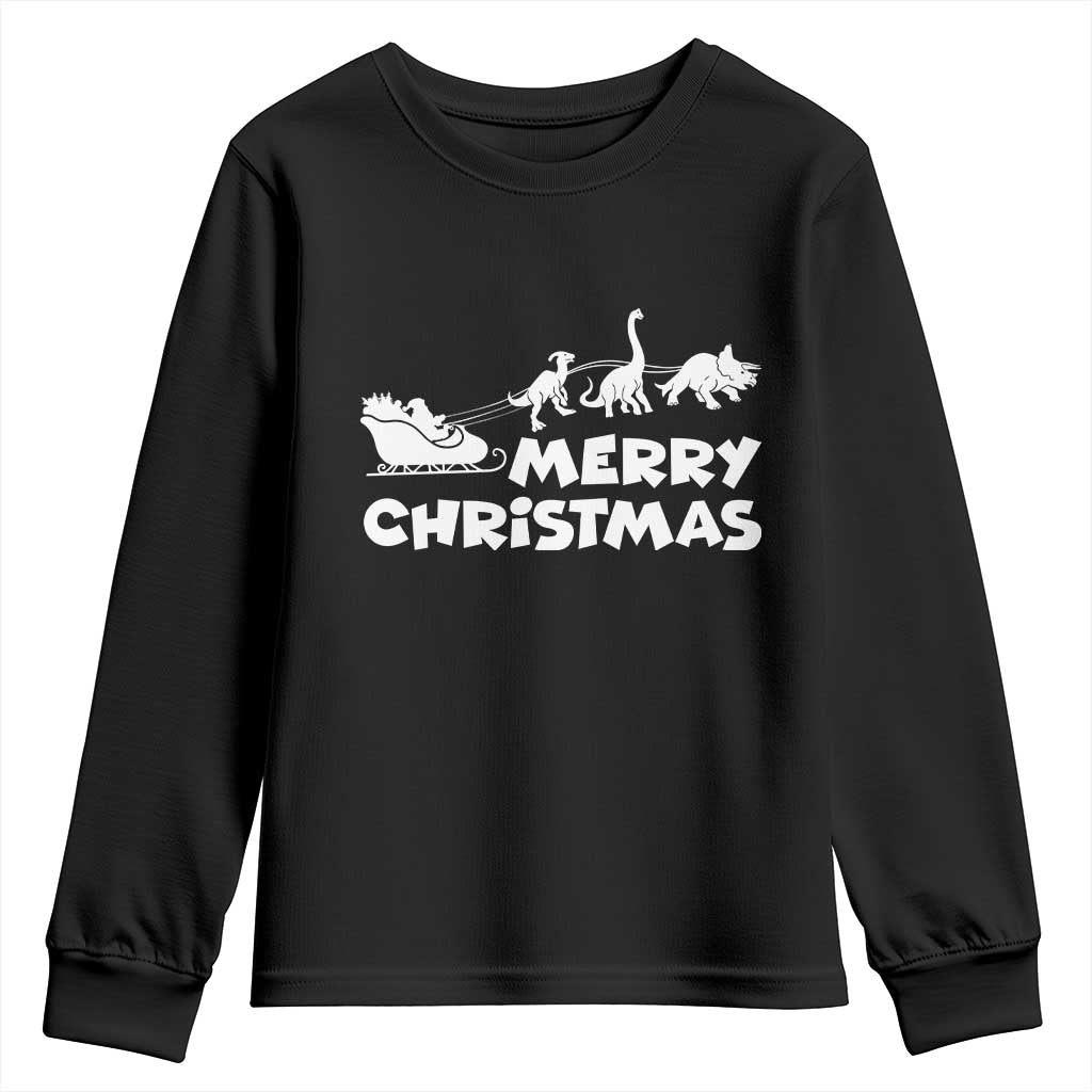 Funny Xmas Dinosaur Youth Sweatshirt Merry Christmas Dino Santa's Sleigh TS11 Black Print Your Wear