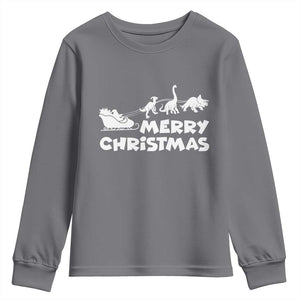 Funny Xmas Dinosaur Youth Sweatshirt Merry Christmas Dino Santa's Sleigh TS11 Charcoal Print Your Wear