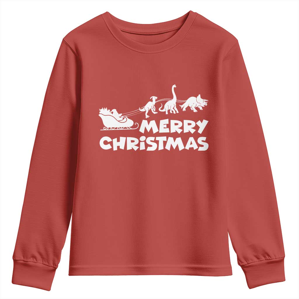 Funny Xmas Dinosaur Youth Sweatshirt Merry Christmas Dino Santa's Sleigh TS11 Red Print Your Wear