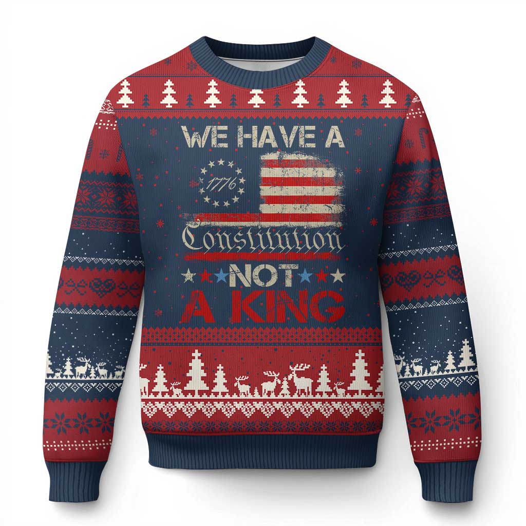 We Have A Constitution Not A King Ugly Christmas Sweater No Kings in America Betsy Ross Flag TS11 Navy Red Print Your Wear