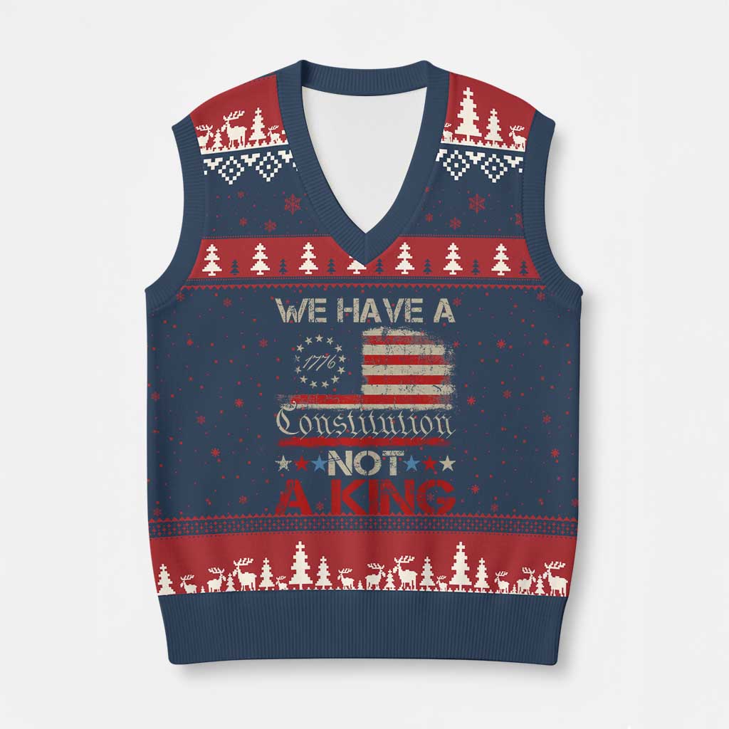We Have A Constitution Not A King V-Neck Knit Sweater Vest No Kings in America Betsy Ross Flag - Print Your Wear