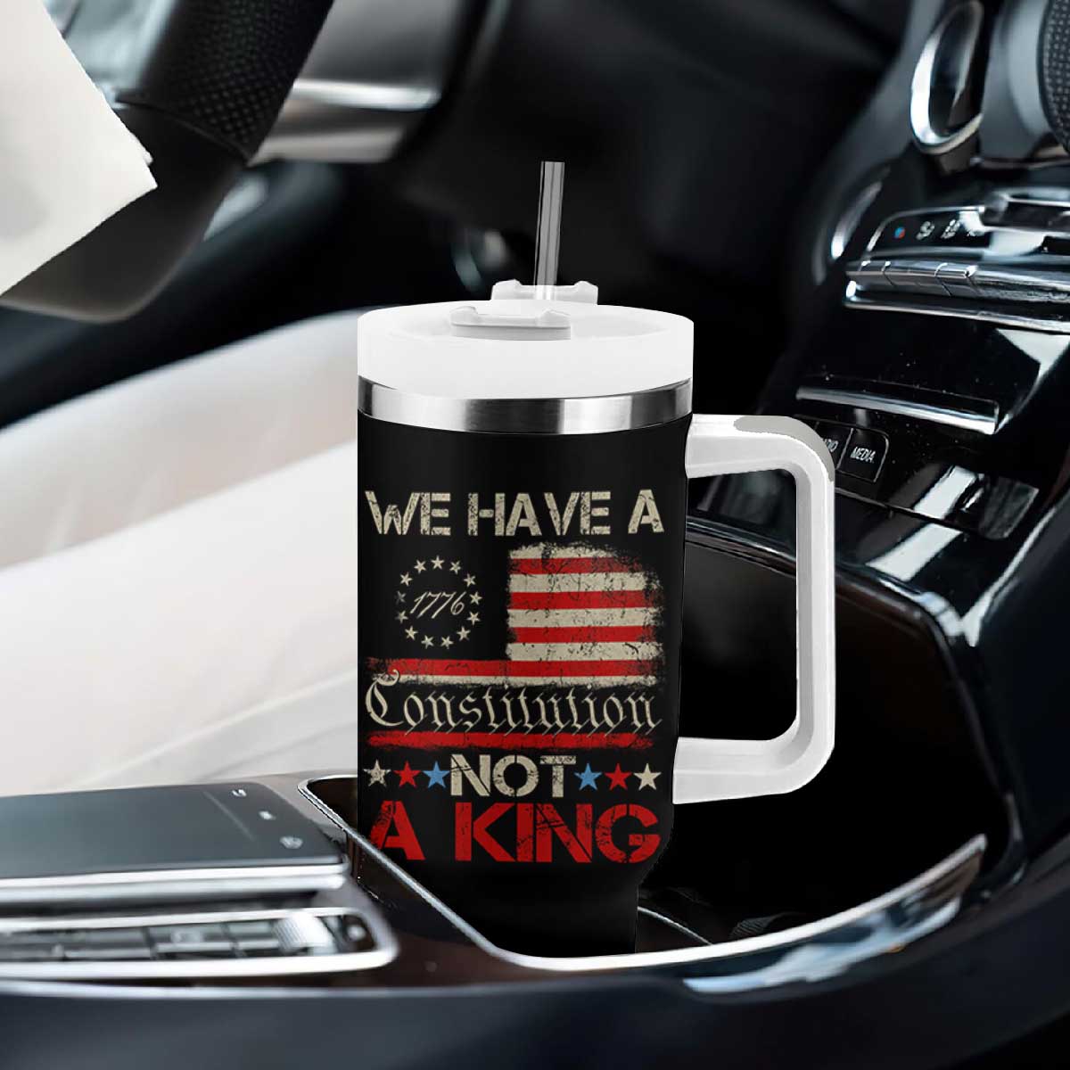We Have A Constitution Not A King Tumbler With Handle No Kings in America Betsy Ross Flag TS11 Print Your Wear