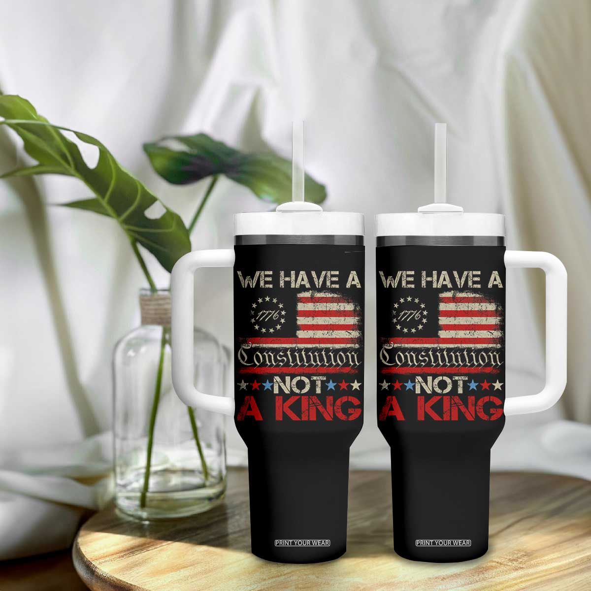 We Have A Constitution Not A King Tumbler With Handle No Kings in America Betsy Ross Flag TS11 Print Your Wear