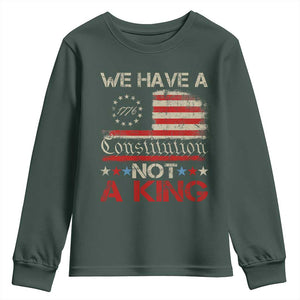 We Have A Constitution Not A King Youth Sweatshirt No Kings in America Betsy Ross Flag TS11 Dark Forest Green Print Your Wear