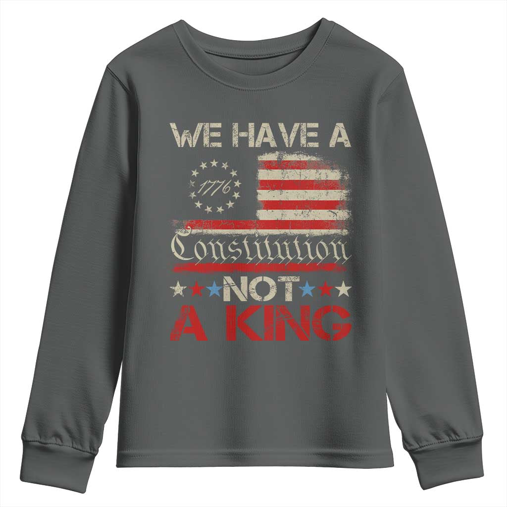 We Have A Constitution Not A King Youth Sweatshirt No Kings in America Betsy Ross Flag TS11 Dark Heather Print Your Wear