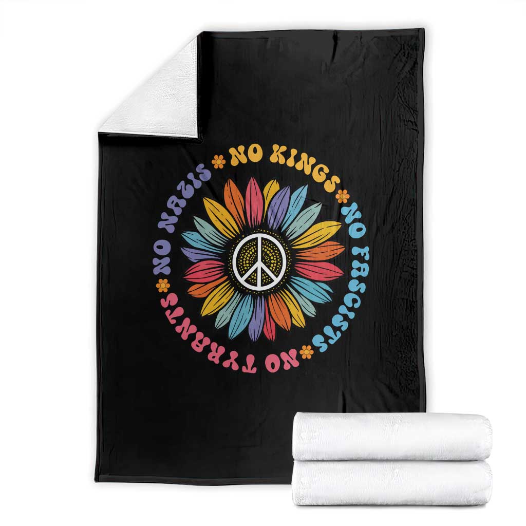 No Kings No Fascists No Tyrants No Nazis Throw Blanket Peace Floral Sunflower - Print Your Wear