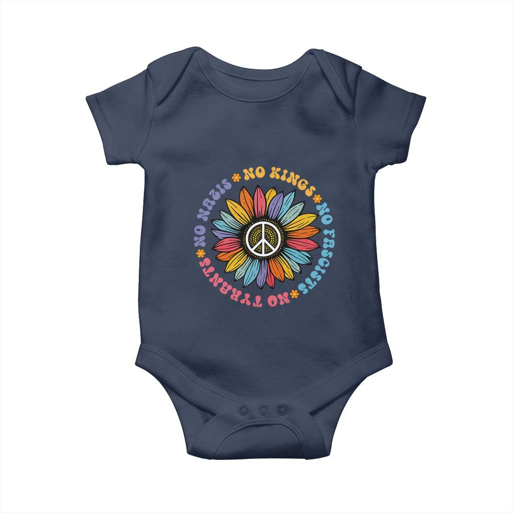 No Kings No Fascists No Tyrants No Nazis Baby Onesie Peace Floral Sunflower TS11 Navy Print Your Wear