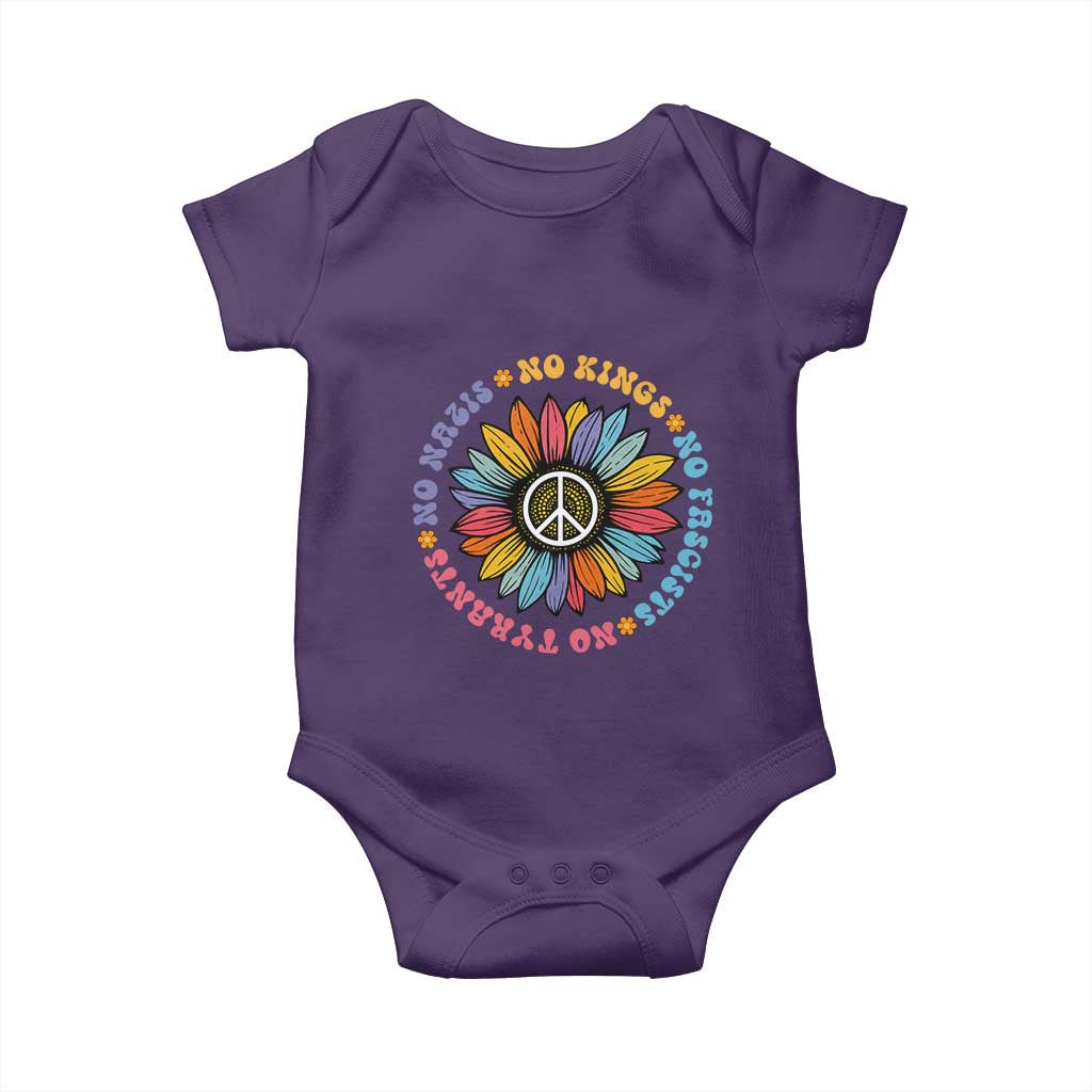 No Kings No Fascists No Tyrants No Nazis Baby Onesie Peace Floral Sunflower TS11 Purple Print Your Wear