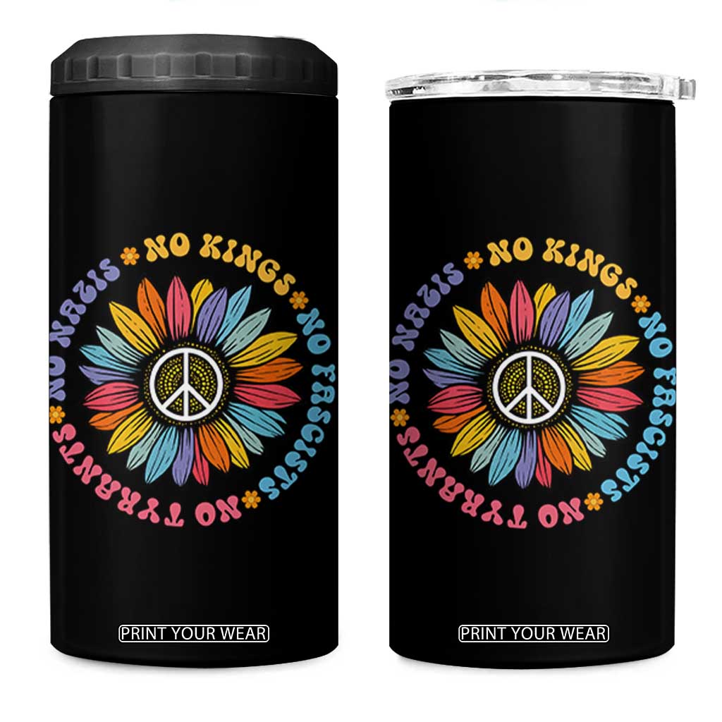 No Kings No Fascists No Tyrants No Nazis 4 in 1 Can Cooler Tumbler Peace Floral Sunflower - Print Your Wear