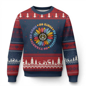 No Kings No Fascists No Tyrants No Nazis Ugly Christmas Sweater Peace Floral Sunflower - Print Your Wear