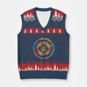 No Kings No Fascists No Tyrants No Nazis V-Neck Knit Sweater Vest Peace Floral Sunflower - Print Your Wear