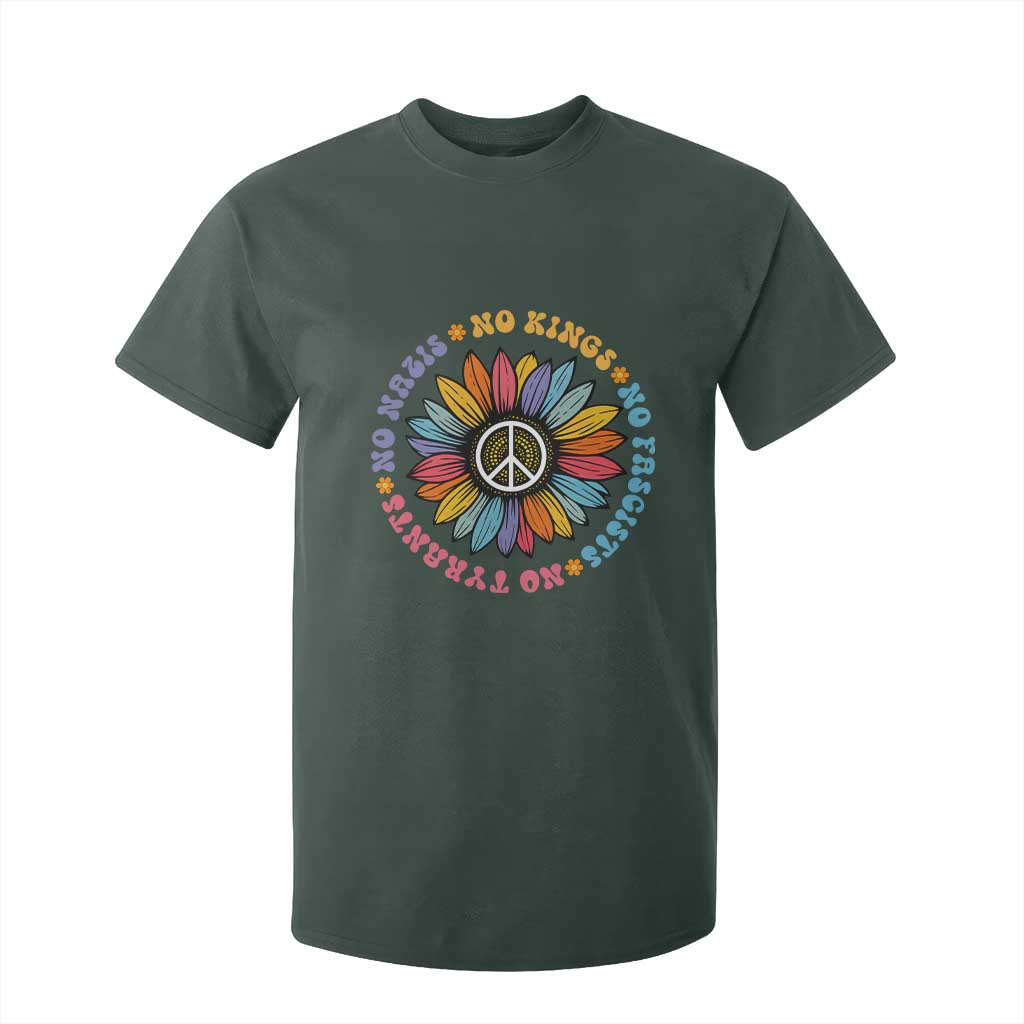 No Kings No Fascists No Tyrants No Nazis T Shirt For Kid Peace Floral Sunflower TS11 Dark Forest Green Print Your Wear
