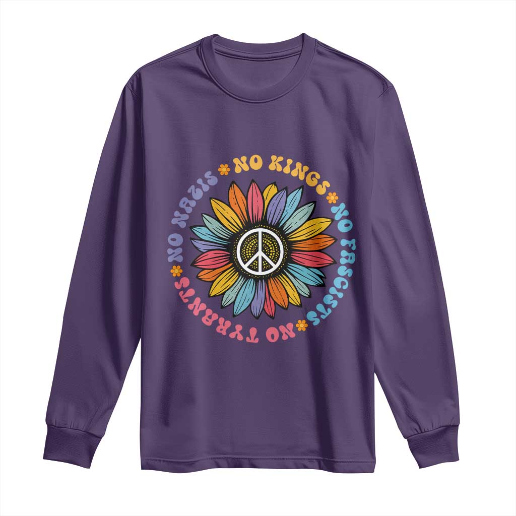 No Kings No Fascists No Tyrants No Nazis Long Sleeve Shirt Peace Floral Sunflower TS11 Purple Print Your Wear