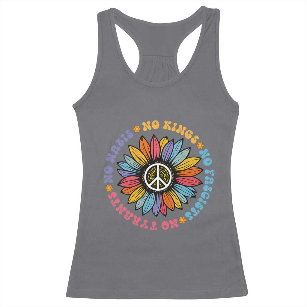 No Kings No Fascists No Tyrants No Nazis Racerback Tank Top Peace Floral Sunflower TS11 Charcoal Print Your Wear