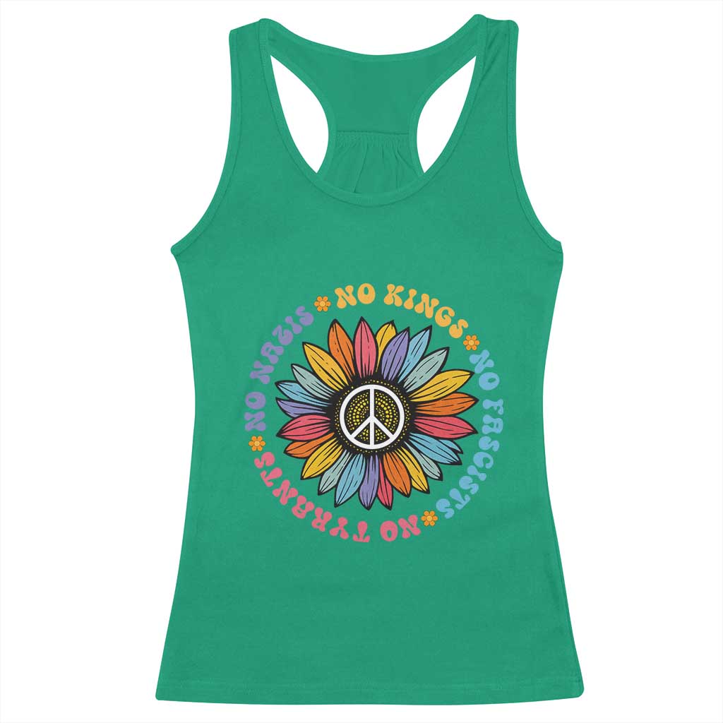 No Kings No Fascists No Tyrants No Nazis Racerback Tank Top Peace Floral Sunflower TS11 Irish Green Print Your Wear