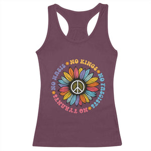 No Kings No Fascists No Tyrants No Nazis Racerback Tank Top Peace Floral Sunflower - Print Your Wear