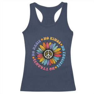No Kings No Fascists No Tyrants No Nazis Racerback Tank Top Peace Floral Sunflower - Print Your Wear