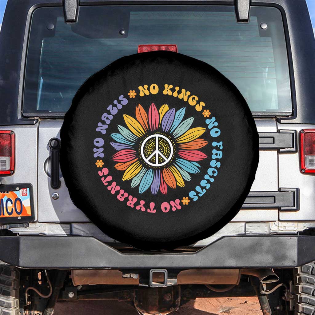 No Kings No Fascists No Tyrants No Nazis Spare Tire Cover Peace Floral Sunflower - Print Your Wear