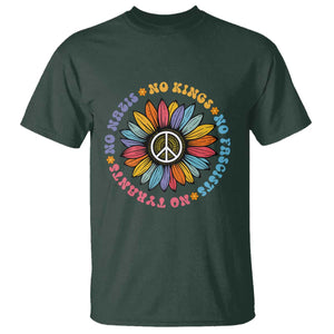 No Kings No Fascists No Tyrants No Nazis T Shirt Peace Floral Sunflower TS11 Dark Forest Green Print Your Wear