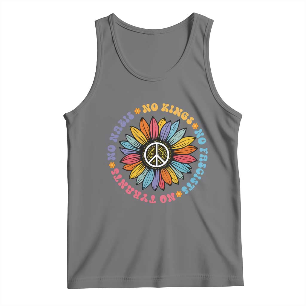 No Kings No Fascists No Tyrants No Nazis Tank Top Peace Floral Sunflower TS11 Black Heather Print Your Wear