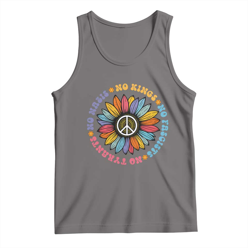 No Kings No Fascists No Tyrants No Nazis Tank Top Peace Floral Sunflower TS11 Deep Heather Print Your Wear