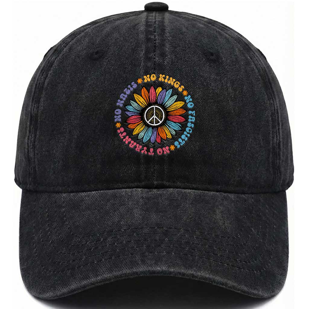 No Kings No Fascists No Tyrants No Nazis Washed Cotton Baseball Cap Peace Floral Sunflower TS11 Print Your Wear