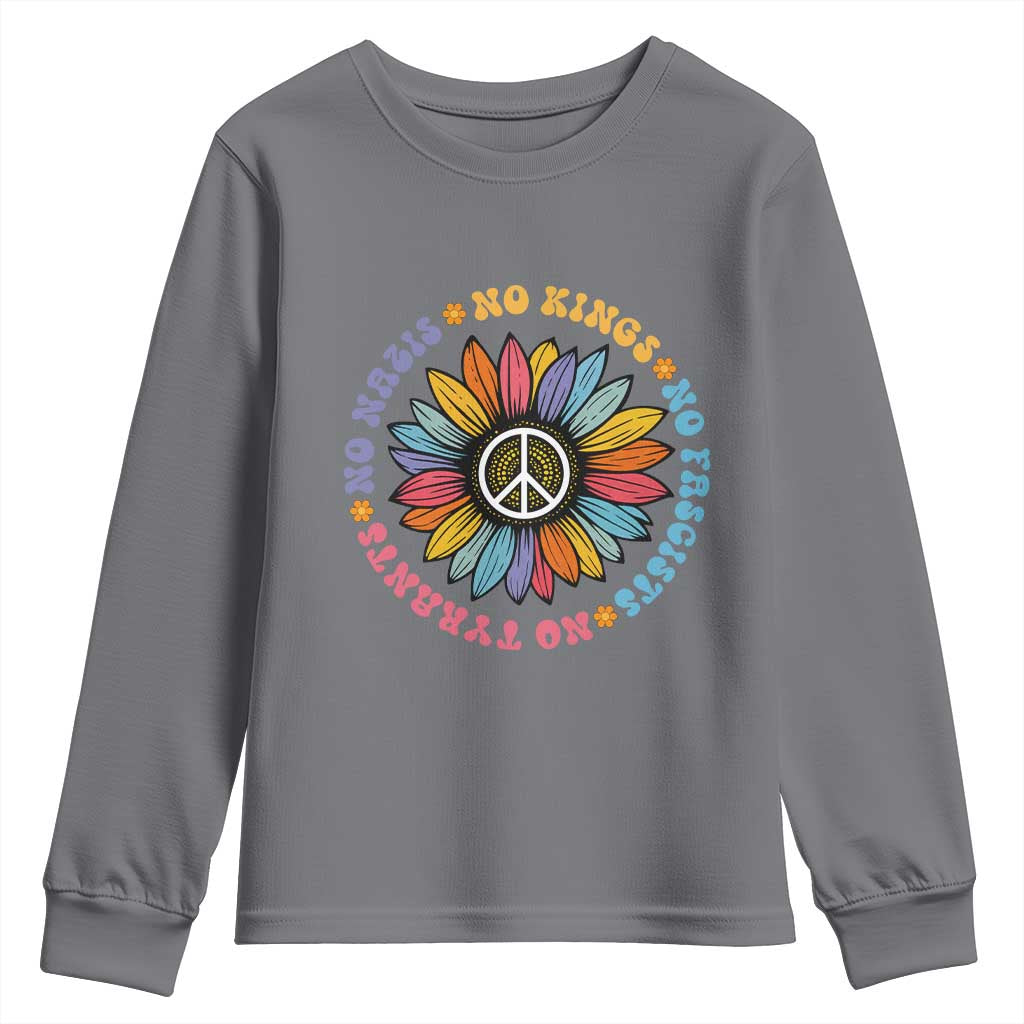 No Kings No Fascists No Tyrants No Nazis Youth Sweatshirt Peace Floral Sunflower TS11 Charcoal Print Your Wear