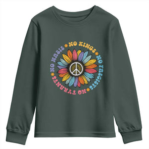 No Kings No Fascists No Tyrants No Nazis Youth Sweatshirt Peace Floral Sunflower TS11 Dark Forest Green Print Your Wear