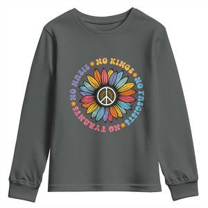 No Kings No Fascists No Tyrants No Nazis Youth Sweatshirt Peace Floral Sunflower TS11 Dark Heather Print Your Wear