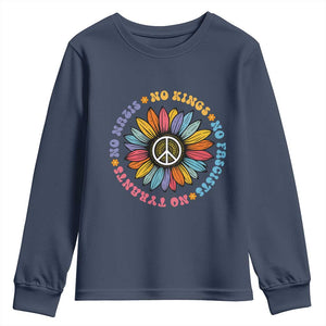 No Kings No Fascists No Tyrants No Nazis Youth Sweatshirt Peace Floral Sunflower TS11 Navy Print Your Wear