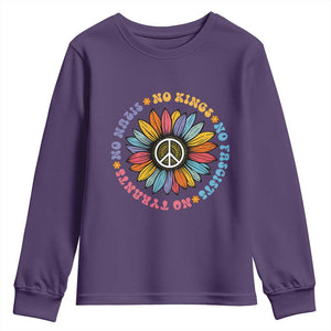 No Kings No Fascists No Tyrants No Nazis Youth Sweatshirt Peace Floral Sunflower TS11 Purple Print Your Wear