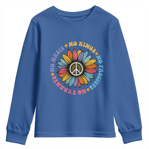 No Kings No Fascists No Tyrants No Nazis Youth Sweatshirt Peace Floral Sunflower TS11 Royal Blue Print Your Wear