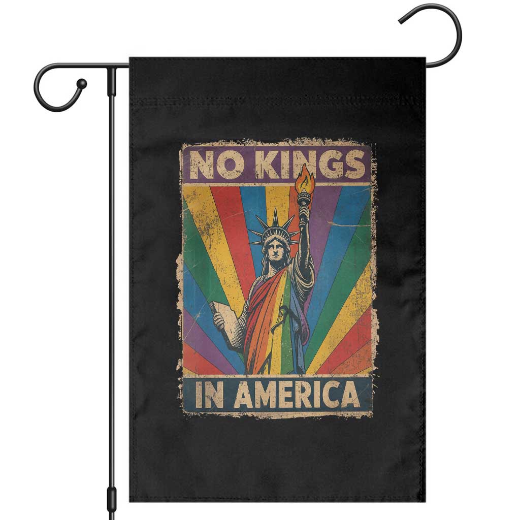 Funny No Kings In America LGBT Garden Flag Retro Statue Of Liberty - Print Your Wear