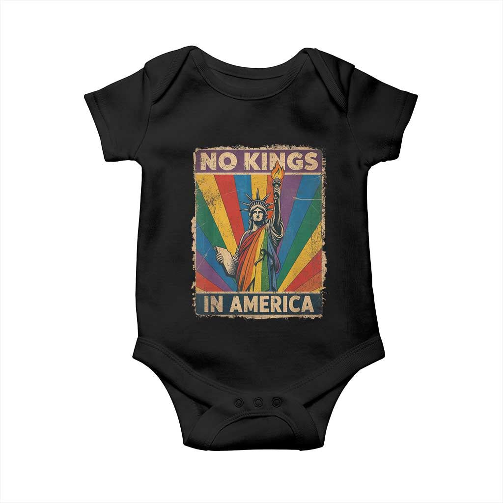 Funny No Kings In America LGBT Baby Onesie Retro Statue Of Liberty TS11 Black Print Your Wear