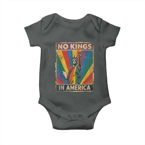 Funny No Kings In America LGBT Baby Onesie Retro Statue Of Liberty TS11 Dark Heather Print Your Wear