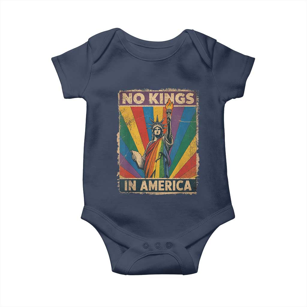 Funny No Kings In America LGBT Baby Onesie Retro Statue Of Liberty TS11 Navy Print Your Wear