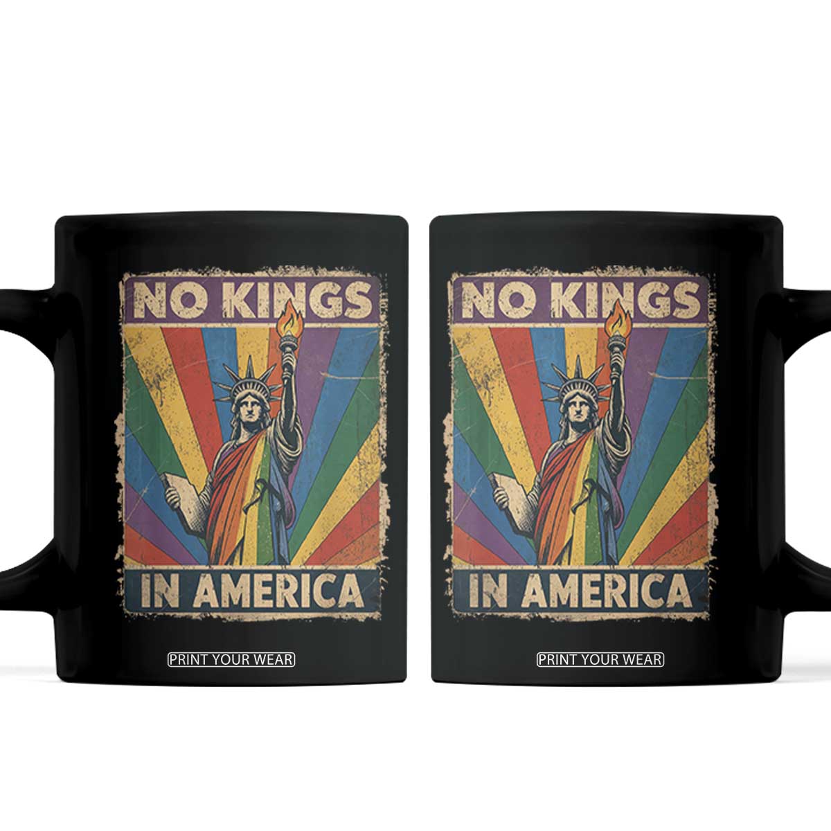Funny No Kings In America LGBT Coffee Mug Retro Statue Of Liberty - Print Your Wear