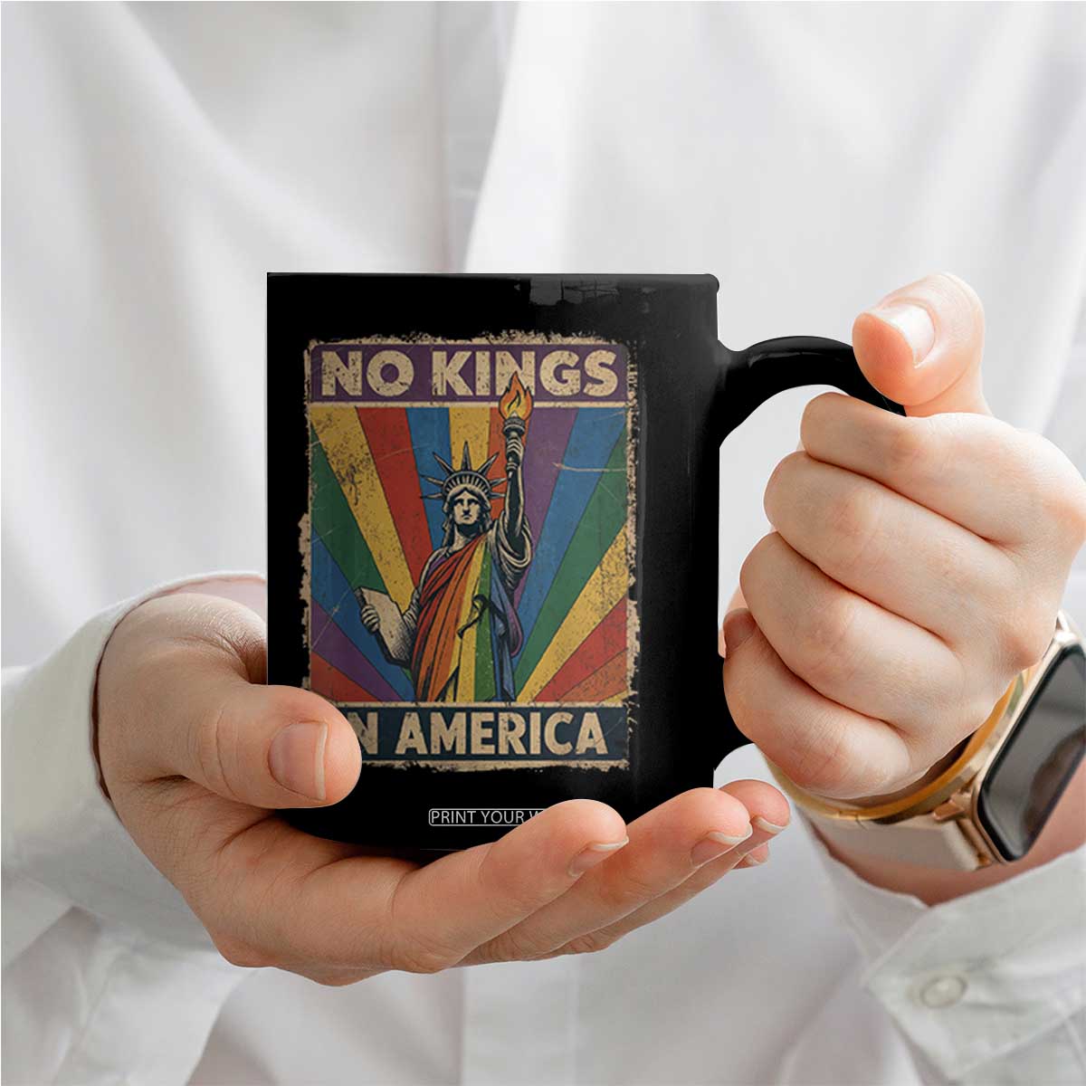 Funny No Kings In America LGBT Coffee Mug Retro Statue Of Liberty TS11 Print Your Wear