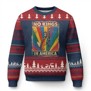 Funny No Kings In America LGBT Ugly Christmas Sweater Retro Statue Of Liberty - Print Your Wear