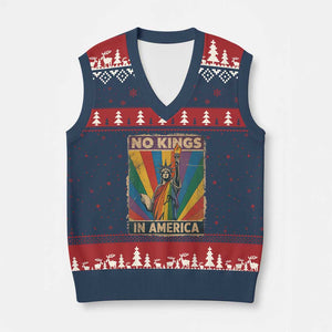 Funny No Kings In America LGBT V-Neck Knit Sweater Vest Retro Statue Of Liberty - Print Your Wear