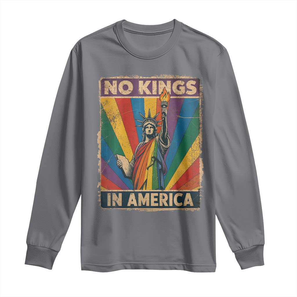 Funny No Kings In America LGBT Long Sleeve Shirt Retro Statue Of Liberty TS11 Charcoal Print Your Wear