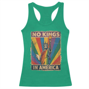 Funny No Kings In America LGBT Racerback Tank Top Retro Statue Of Liberty - Print Your Wear
