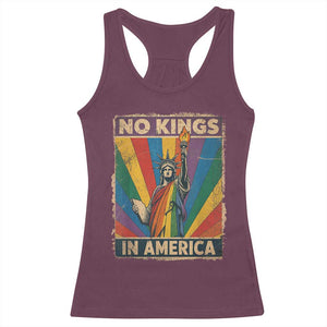 Funny No Kings In America LGBT Racerback Tank Top Retro Statue Of Liberty - Print Your Wear