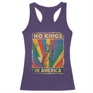 Funny No Kings In America LGBT Racerback Tank Top Retro Statue Of Liberty - Print Your Wear