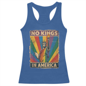 Funny No Kings In America LGBT Racerback Tank Top Retro Statue Of Liberty - Print Your Wear
